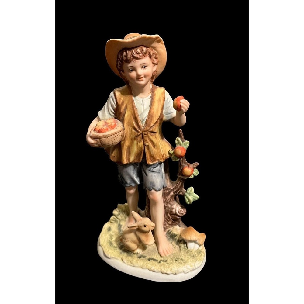 Vintage Lefton Boy with Apple‎ Basket Figurine KW 7453